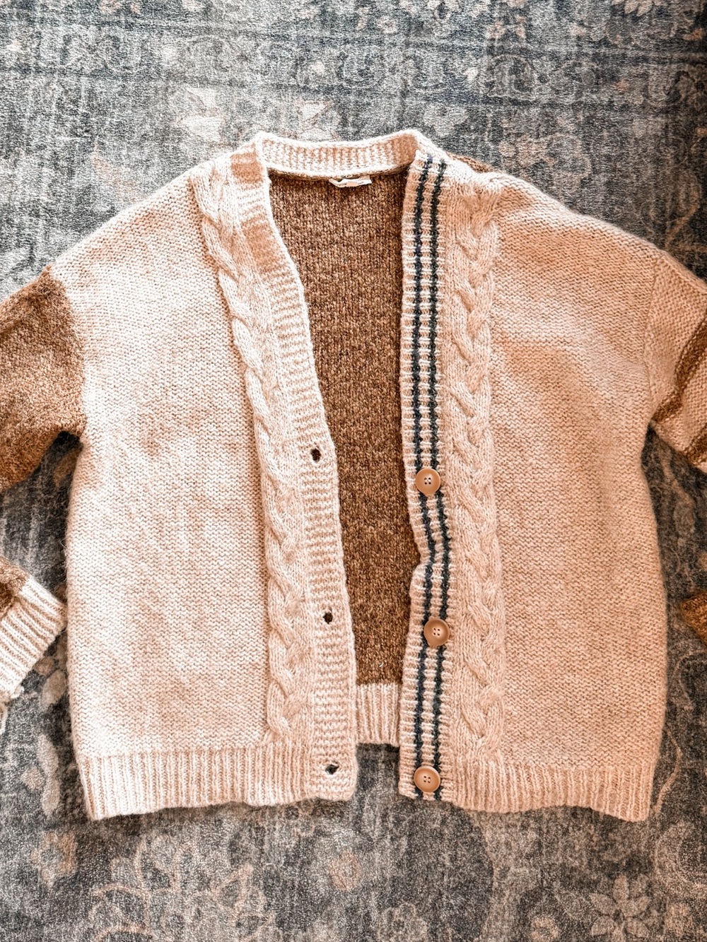 Beige Cable-Knit Button Cardigan Sweater - Women